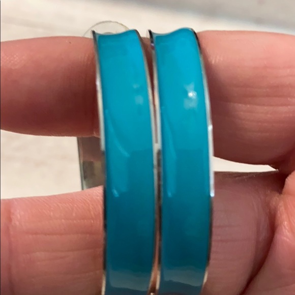 Vintage Teal Enamel Hoops - Picture 4 of 4